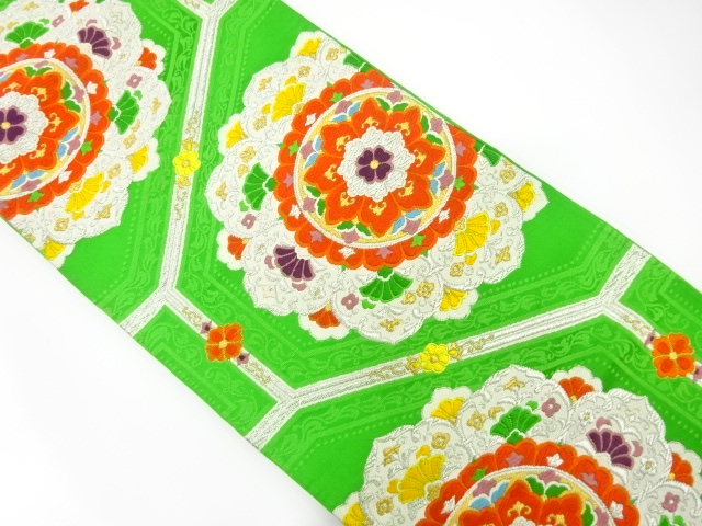 JAPANESE KIMONO / ANTIQUE FUKURO OBI / SILK / WOVEN FLORAL CREST